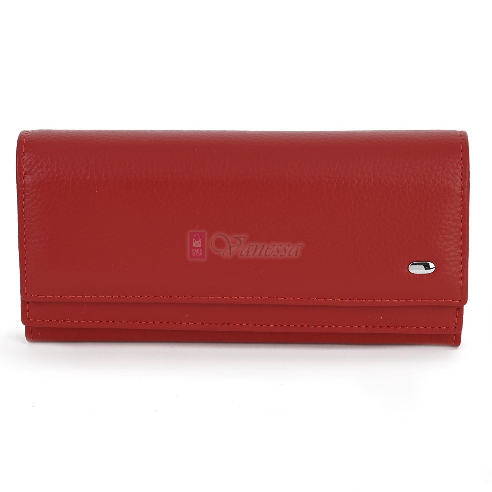 Голямо дамско портмоне от естествена кожа в червен цвят. КОД: W79